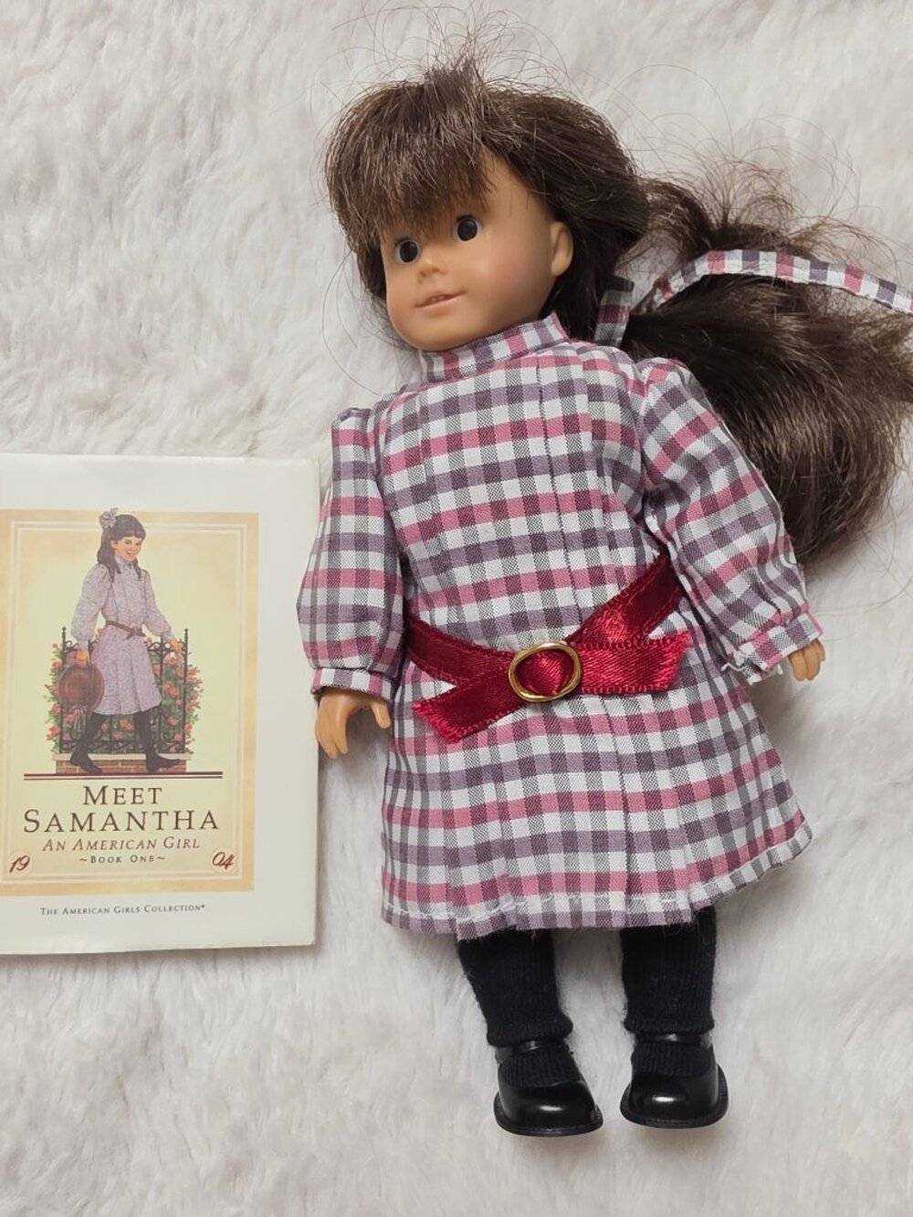Vintage 1995 American Girl Samantha Mini Doll Glass Eyes Cloth Body 1st Ed Book